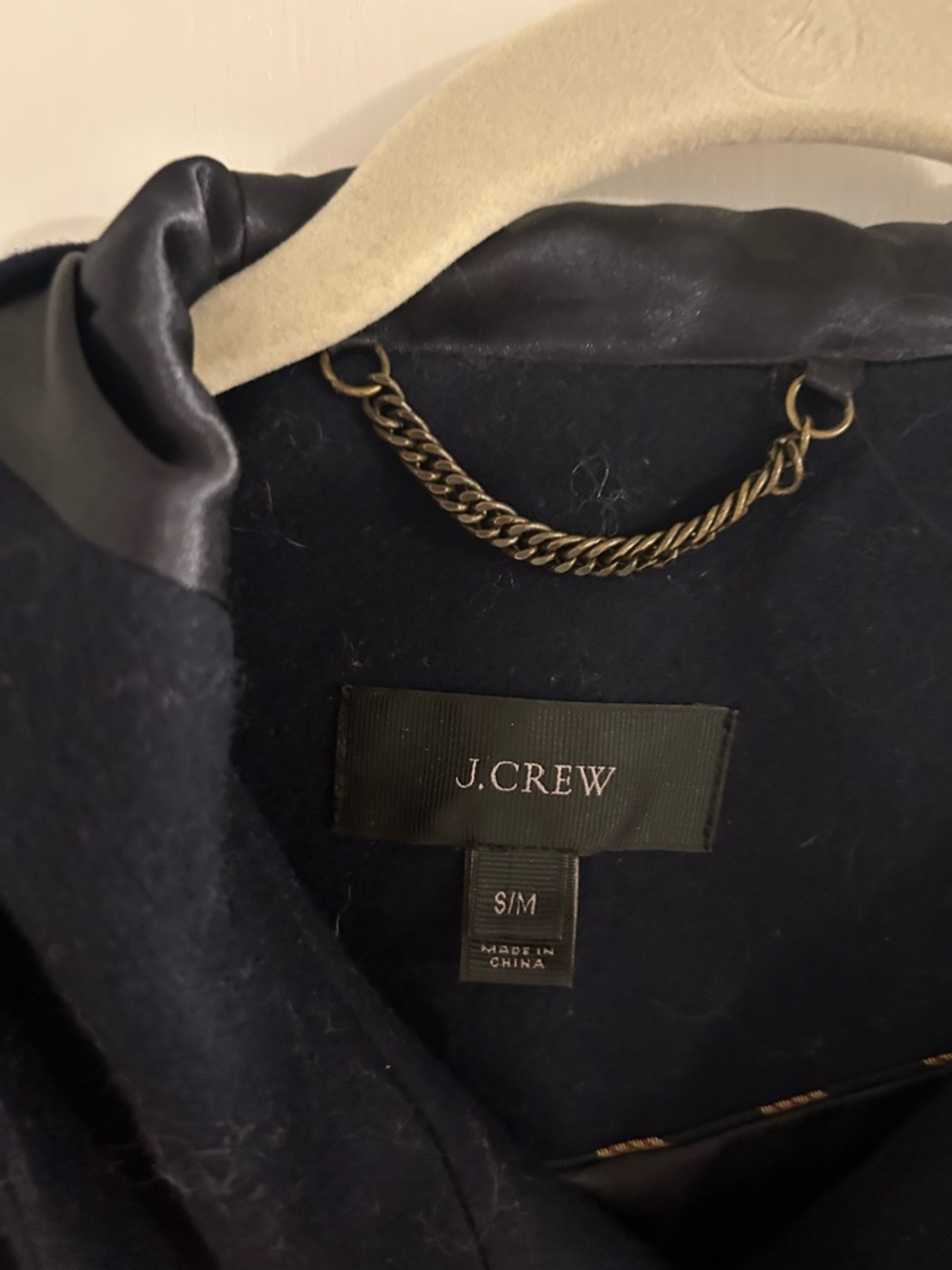 J. Crew Navy Blue cape Coat with Gold Chain Detail - Picture 3 of 4